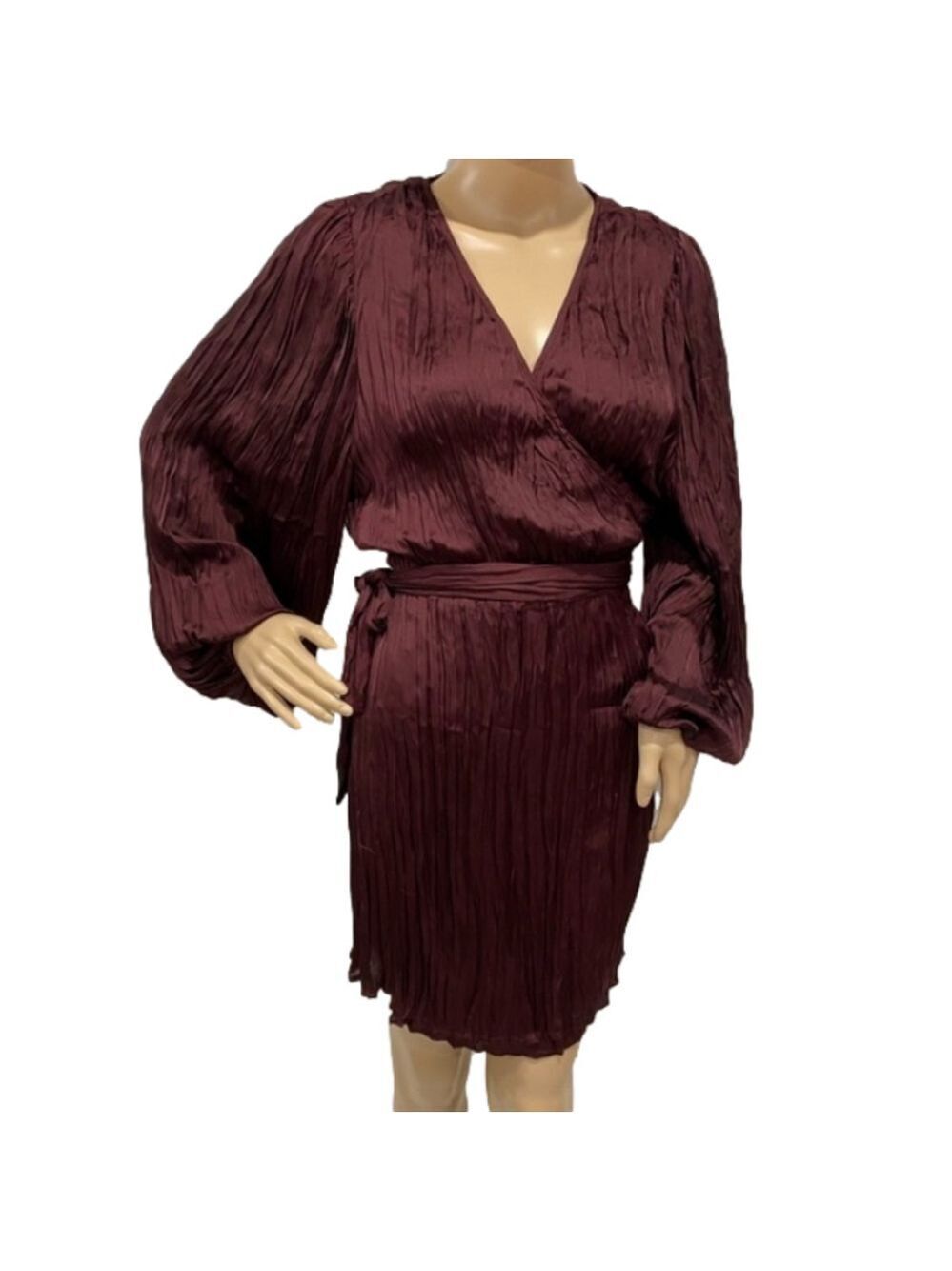 NWT - H&M Crinkle Fabric, Balloon-sleeved Wrap-over Mini Dress Size-M